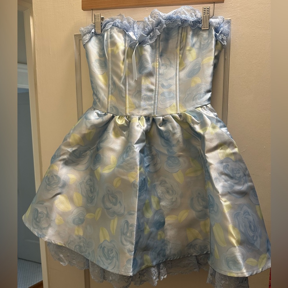 Blue Floral Corset, Mini Dress made by Sugar Thrillz